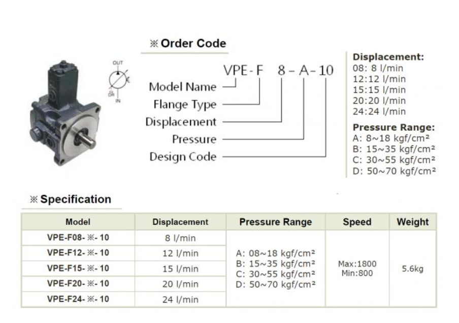 VPE-F30-D-10 YEOSHE Hydraulic Variable Vane Pump